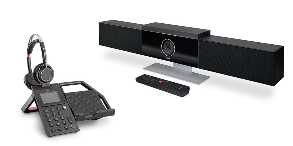 Office phone, headset and Studio video conferencing appliance from Poly.